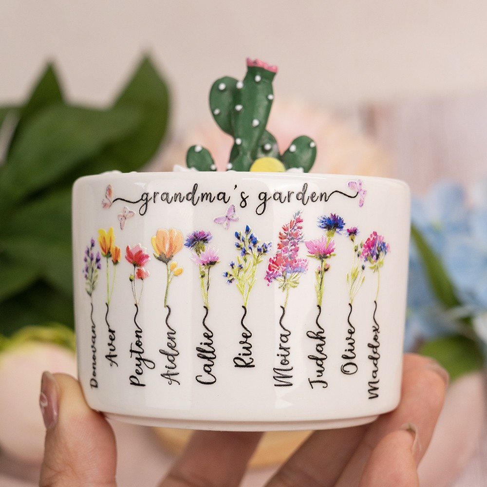 Custom Birth Month Flower Plant Pot Grandma's Garden Plant Pot Mother's Day Gift