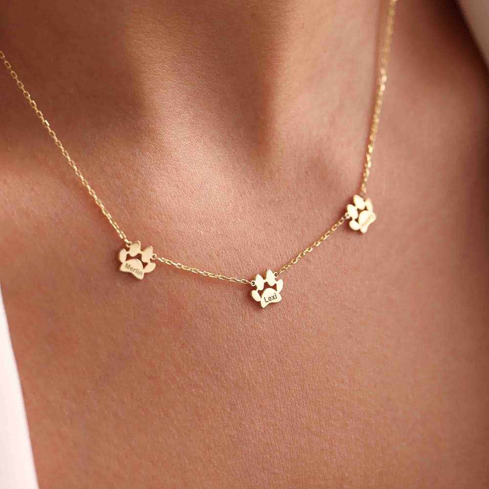 Personalized Paw Print Name Necklace