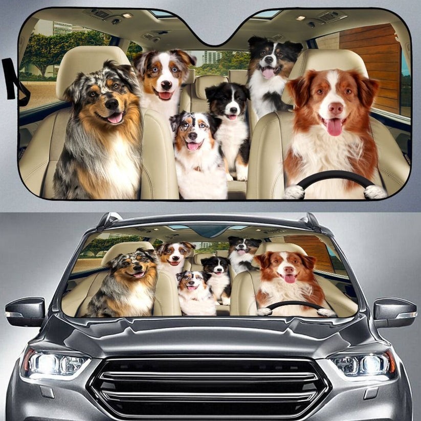 Driving Australian Shepherd All Over Print 3D Sun Shade