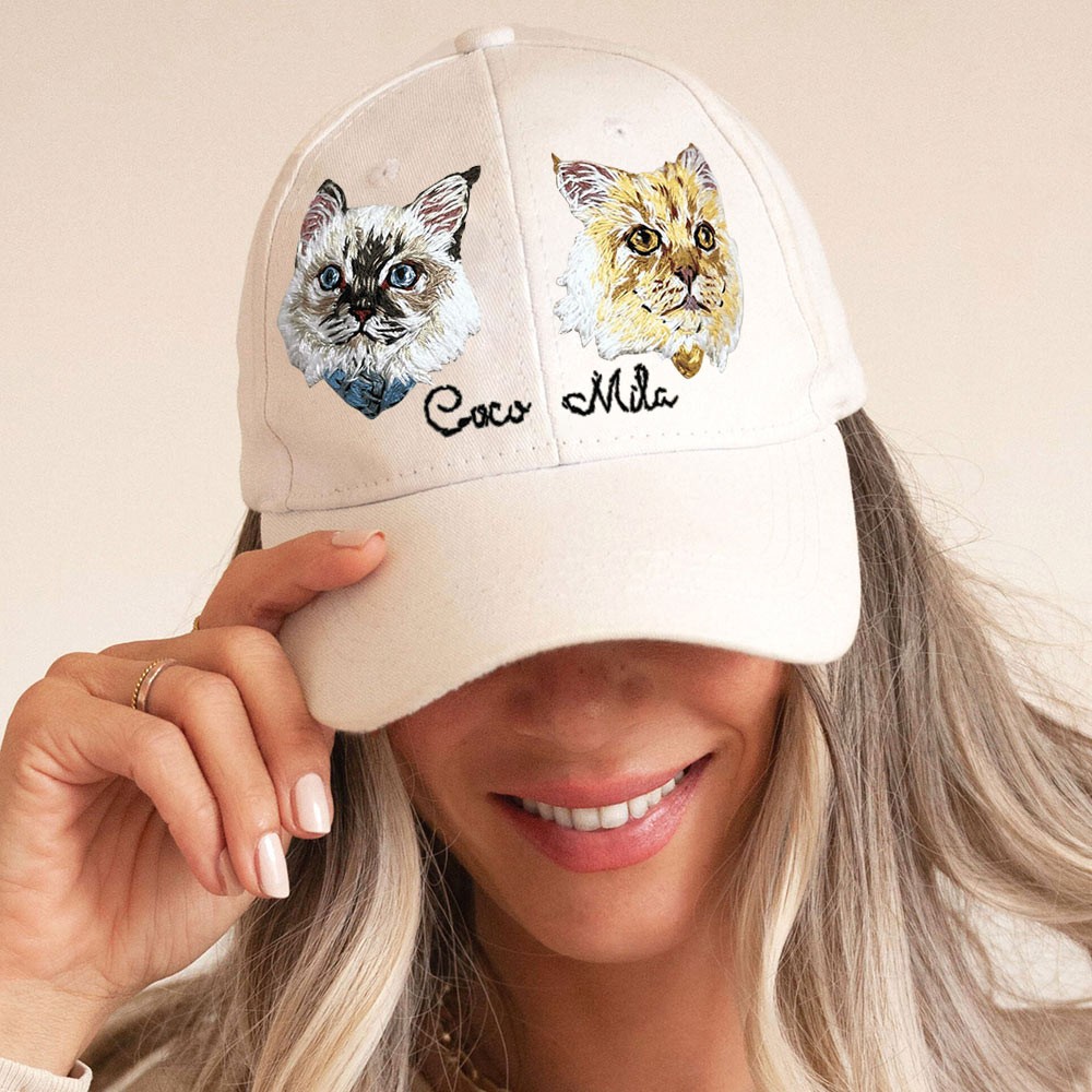 HYPER-DETAILED HAND EMBROIDERY Personalized Pet Hat Using Pet Photo - Classic