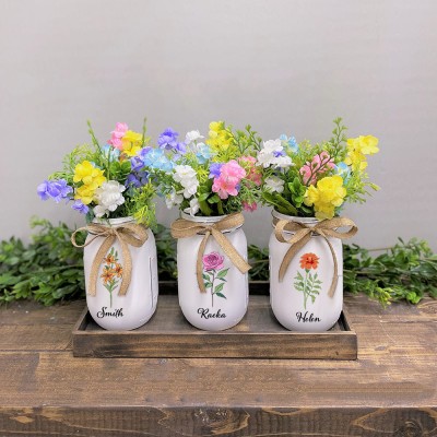 Personalized Birth Flower Mason Jars Mother's Day Gift