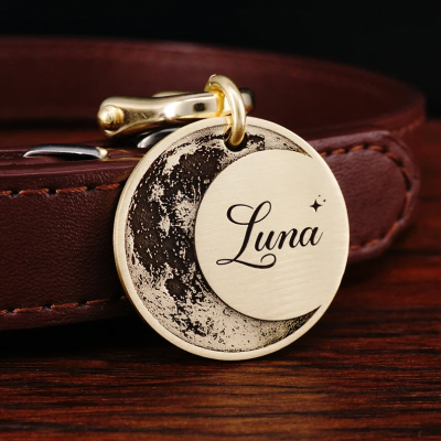 Personalized Moon Pet Tag Endraved Brass Metal Pet Tag