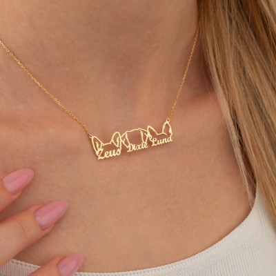 Personalized Multiple Pet Ear Necklace with Names