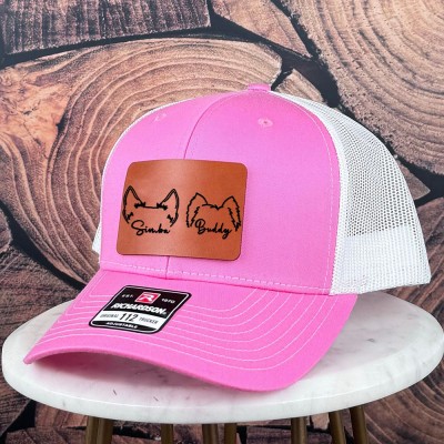 Personalized Pet Ears Lineart Leather Patch Hat - 6 Panel