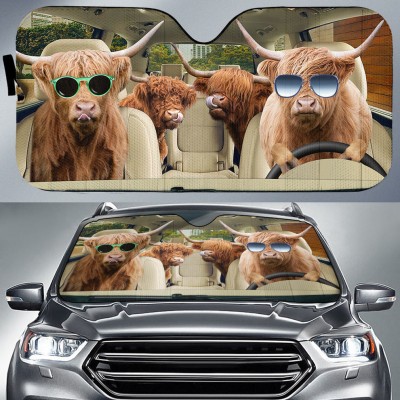 Driving Highland Cattle All Over Print 3D Sun Shade