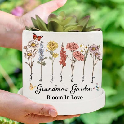 Custom Birth Month Flower Plant Pot Grandma's Garden Plant Pot Mother's Day Gift