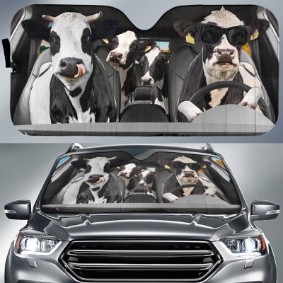 Driving Funny Holstein Cattle All Over Print 3D Sun Shade