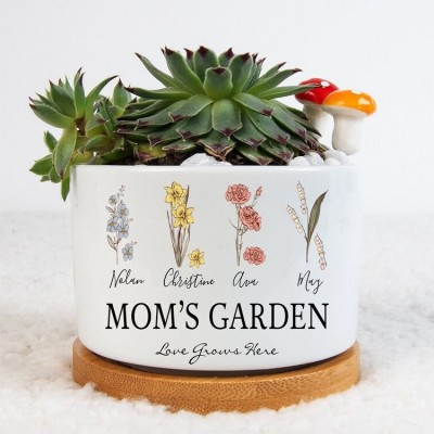 Custom Birth Month Flower Plant Pot Grandma's Garden Plant Pot Mother's Day Gift