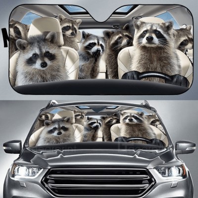 Driving Raccoon Family All Over Print 3D Sun Shade