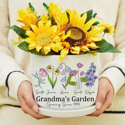 Big Custom Birth Month Flower Plant Pot Grandma's Garden Plant Pot Mother's Day Gift