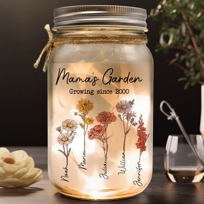 Personalized Mama's Garden Mason Jar Light Mother's Day Gift