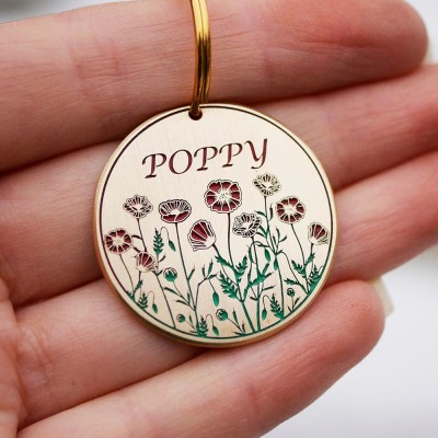 Personalized Poppy Pet Tag Endraved Brass Metal Pet Tag